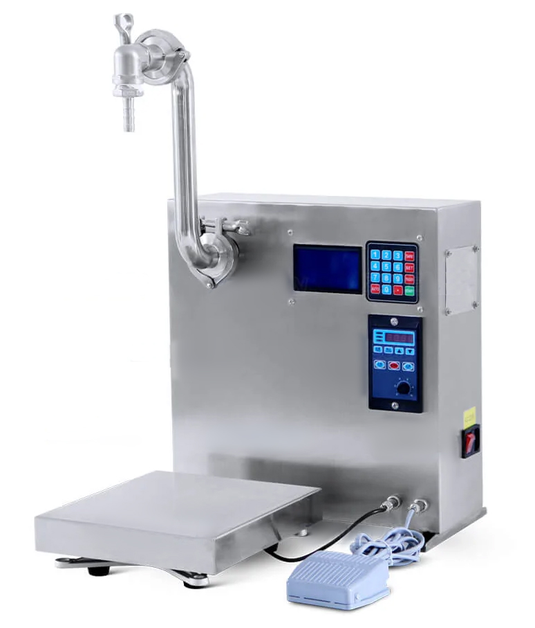 Semi automatic gear pump weighing filler for oils and thick liquids